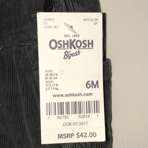 OshKosh B'gosh Gray Boys Corduroy Lined Overalls - Picture 3 of 7